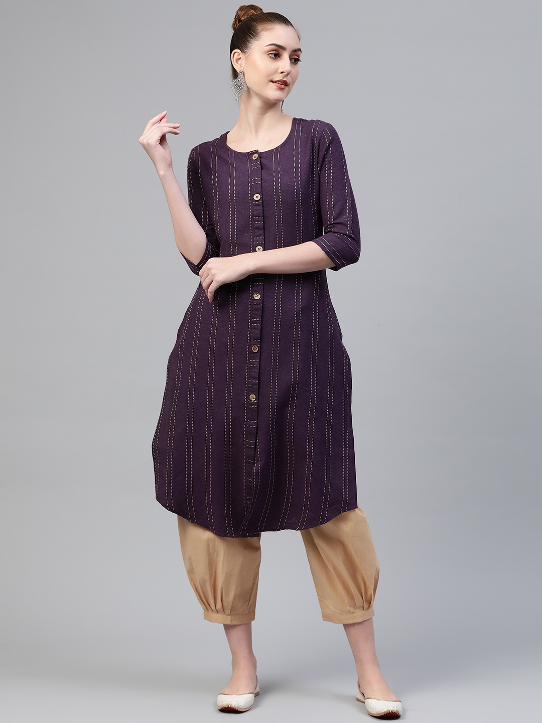 Laado - Pamper Yourself Women Purple & Beige Striped Thread Work Handloom Cotton Kurta
Laado - Pamper Yourself Women Purple & Beige Striped Thread Work Handloom Cotton Kurta