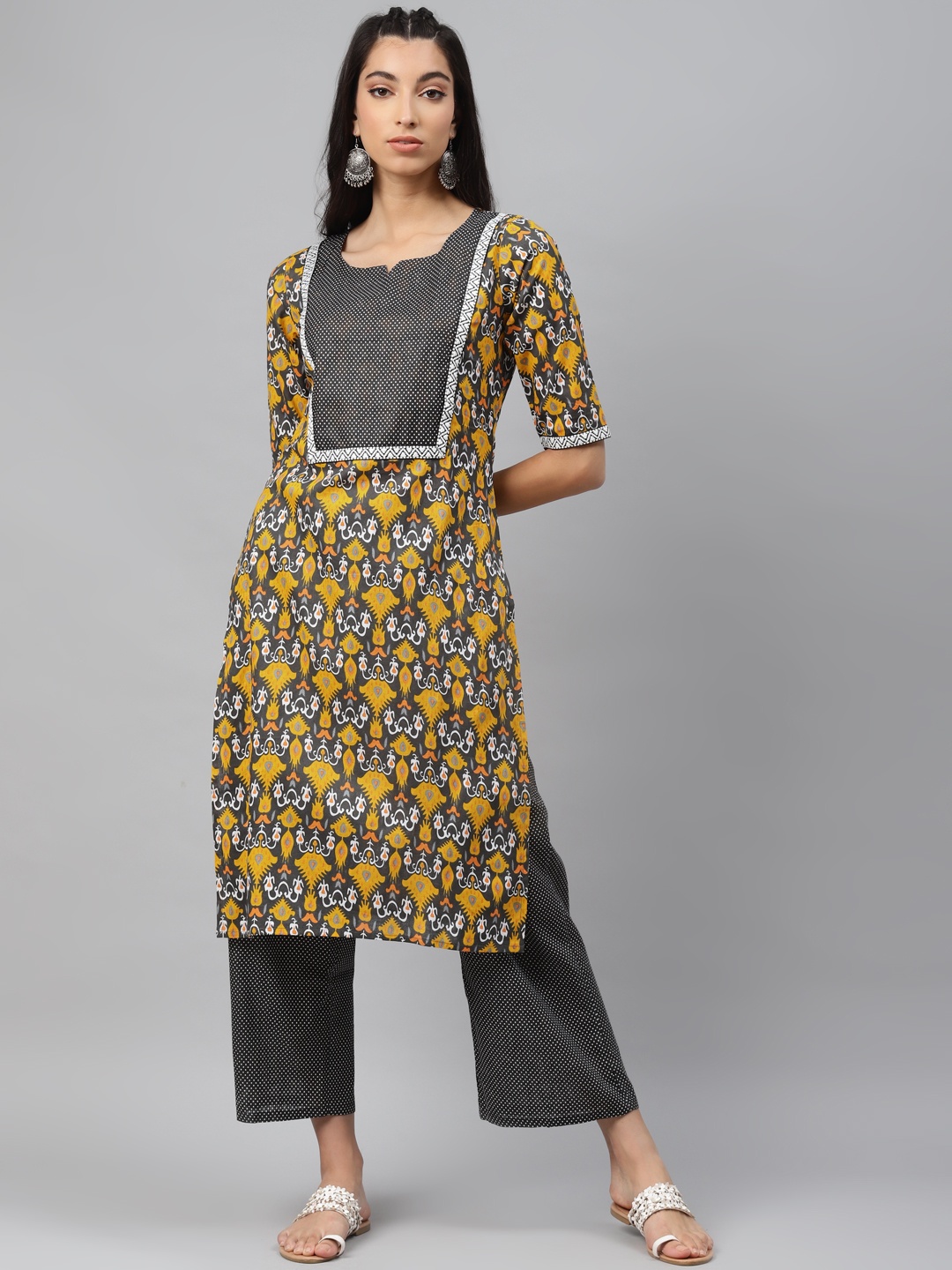 Laado - Pamper Yourself Women Grey & Yellow Printed Pure Cotton Kurta with Palazzos
Laado - Pamper Yourself Women Grey & Yellow Printed Pure Cotton Kurta with Palazzos