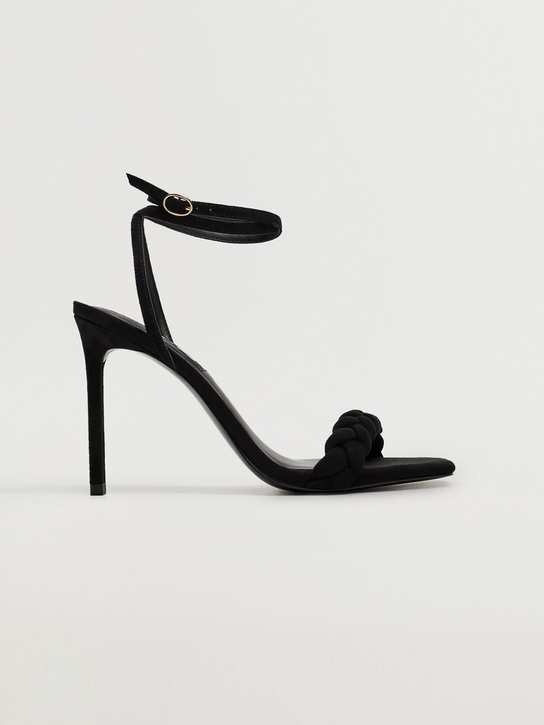 MANGO Women Black Braided Mid-Top Heels