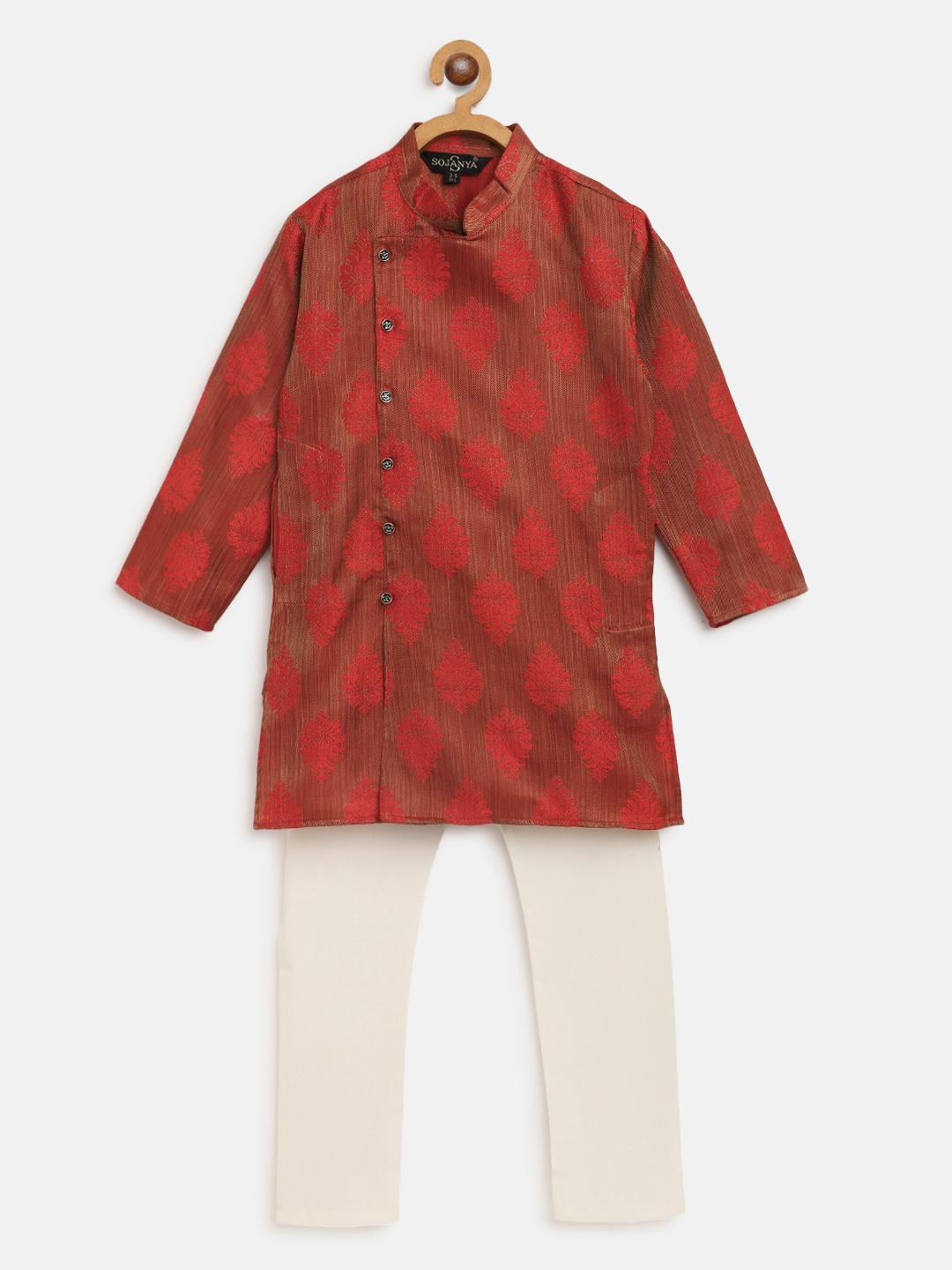 SOJANYA Boys Rust Brown & Red Ethnic Patterned Jacquard Weave Kurta with Cotton Pyjamas
SOJANYA Boys Rust Brown & Red Ethnic Patterned Jacquard Weave Kurta with Cotton Pyjamas