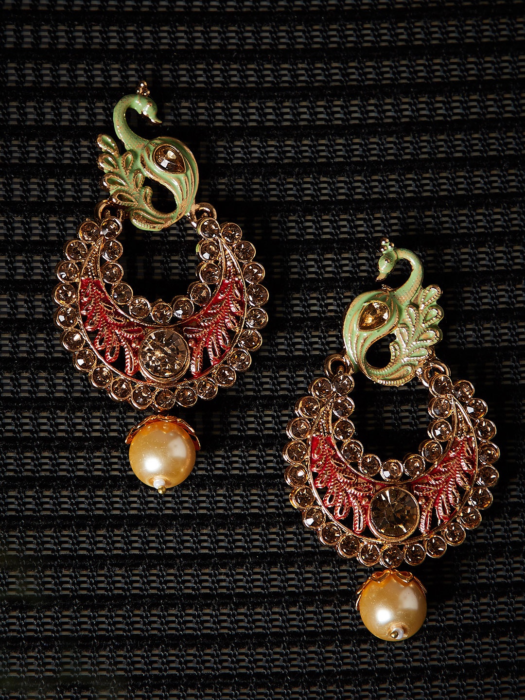 PANASH Red & Green Gold-Plated LCT Stoned Peacock Shaped Handcrafted Drop Earrings
PANASH Red & Green Gold-Plated LCT Stoned Peacock Shaped Handcrafted Drop Earrings