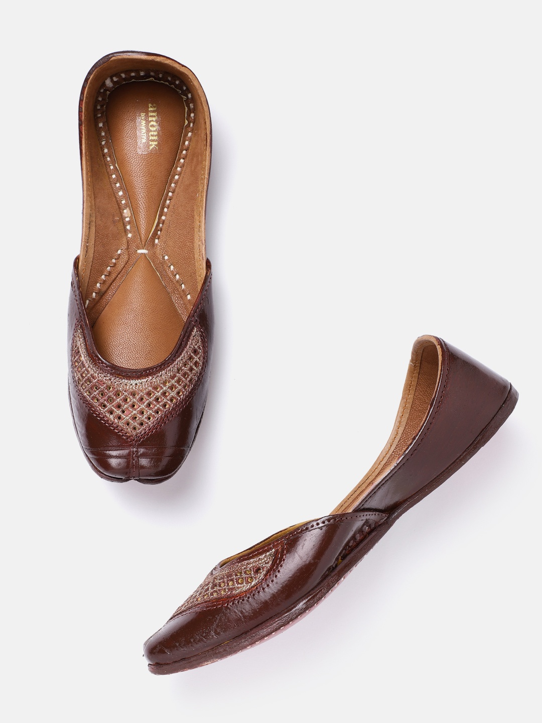 Anouk Women Coffee Brown & Pink Woven Design Handcrafted Ethnic Mojaris with Laser Cuts
Anouk Women Coffee Brown & Pink Woven Design Handcrafted Ethnic Mojaris with Laser Cuts