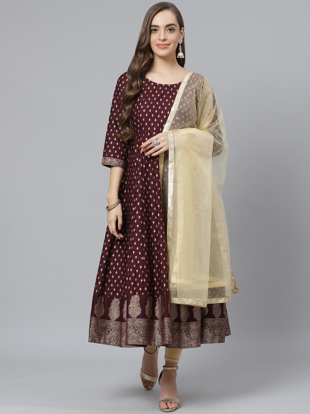 Poshak Hub Women Burgundy & Golden Pure Cotton Printed Kurta with Churidar & Dupatta
Poshak Hub Women Burgundy & Golden Pure Cotton Printed Kurta with Churidar & Dupatta