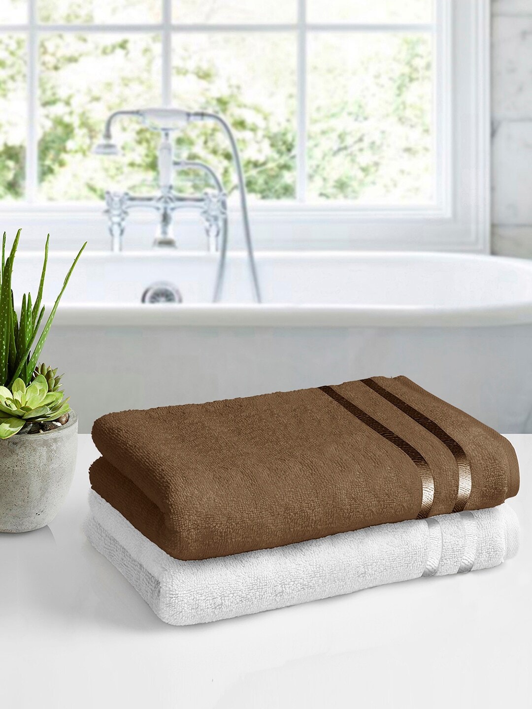 Story@home Set Of 2 Solid 450 GSM Super Absorbent 450GSM Pure Cotton Medium Bath Towels, White