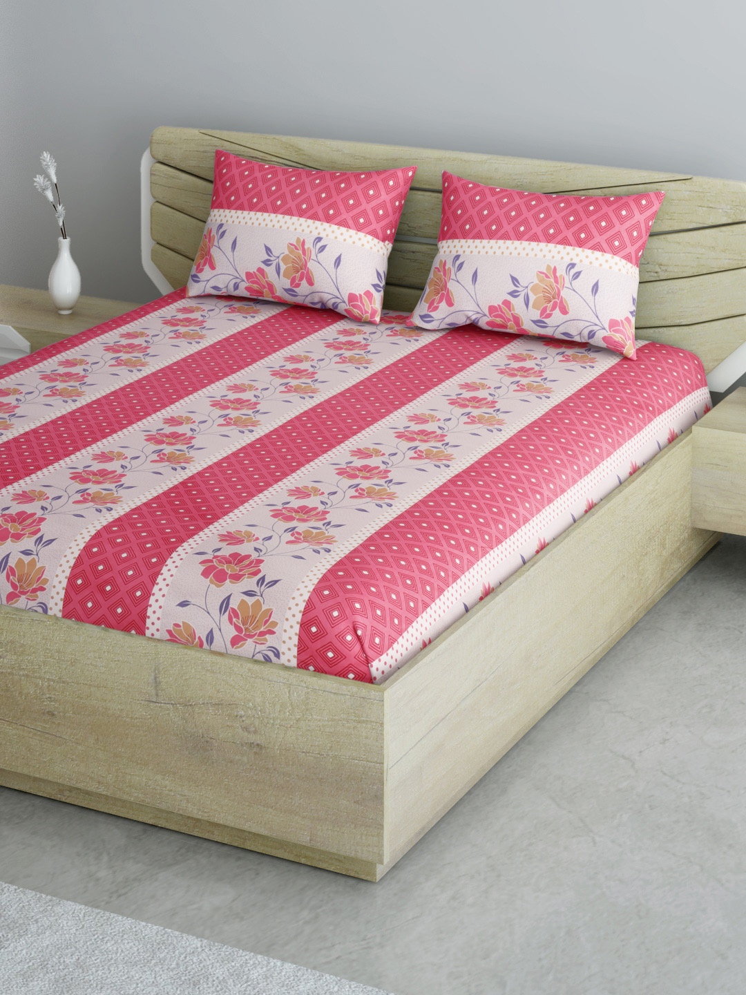 Aura Pink & Purple Floral 144 TC 120 GSM Cotton Double Queen Bedsheet with 2 Pillow Covers
Aura Pink & Purple Floral 144 TC 120 GSM Cotton Double Queen Bedsheet with 2 Pillow Covers