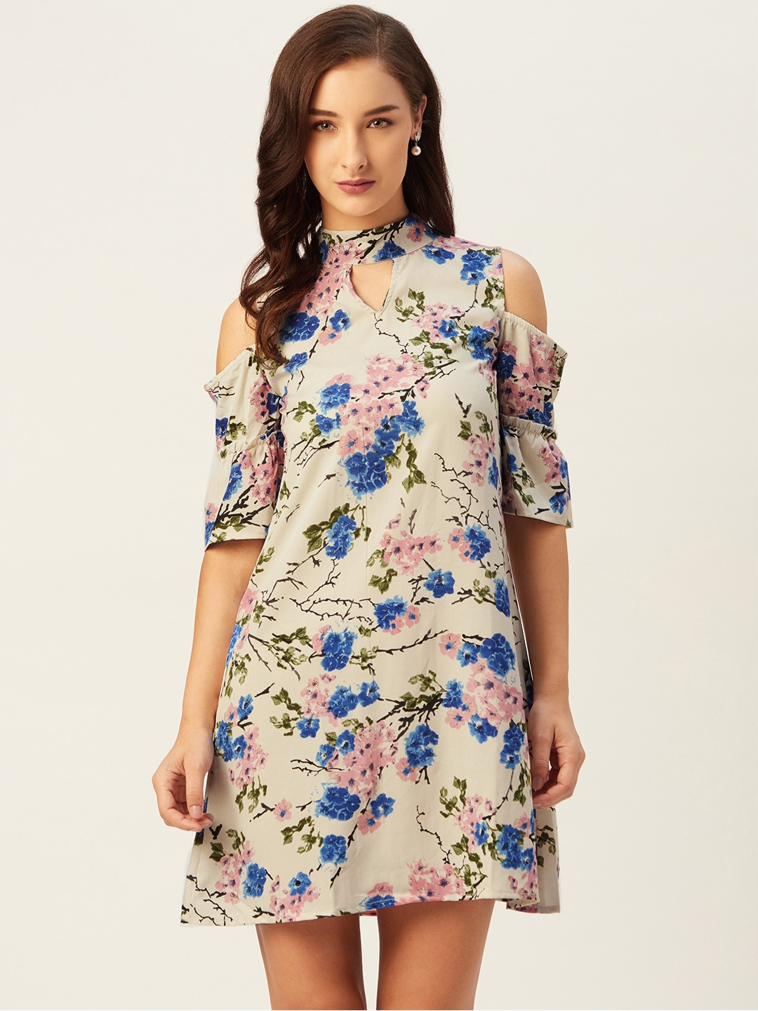Belle Fille Women Off-White & Blue Floral Printed A-Line Dress With Cold-Shoulder Sleeves
Belle Fille Women Off-White & Blue Floral Printed A-Line Dress With Cold-Shoulder Sleeves