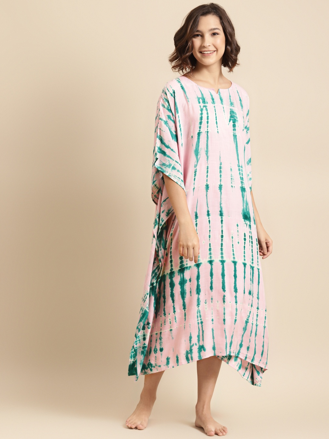 Prakrti Pink & Turquoise Blue Hand Tie & Dyed Shibori Midi Kaftan Sustainable Nightdress
Prakrti Pink & Turquoise Blue Hand Tie & Dyed Shibori Midi Kaftan Sustainable Nightdress