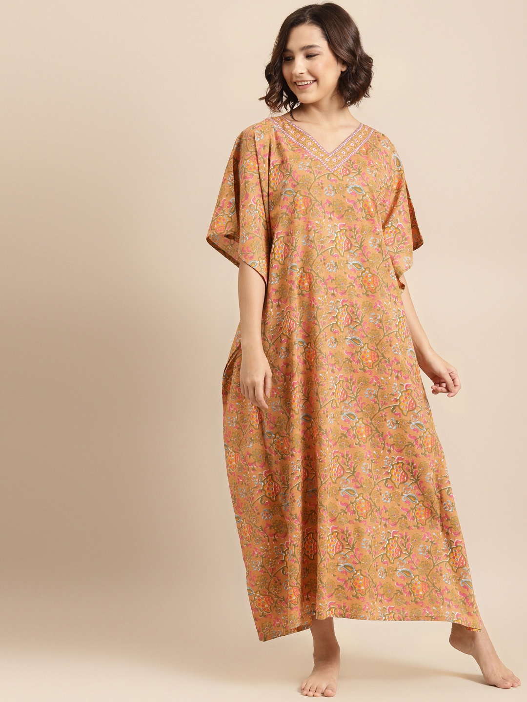 Prakrti Orange & Olive Green Cotton Hand Block Floral Jaal Print Maxi Kaftan Nightdress
Prakrti Orange & Olive Green Cotton Hand Block Floral Jaal Print Maxi Kaftan Nightdress