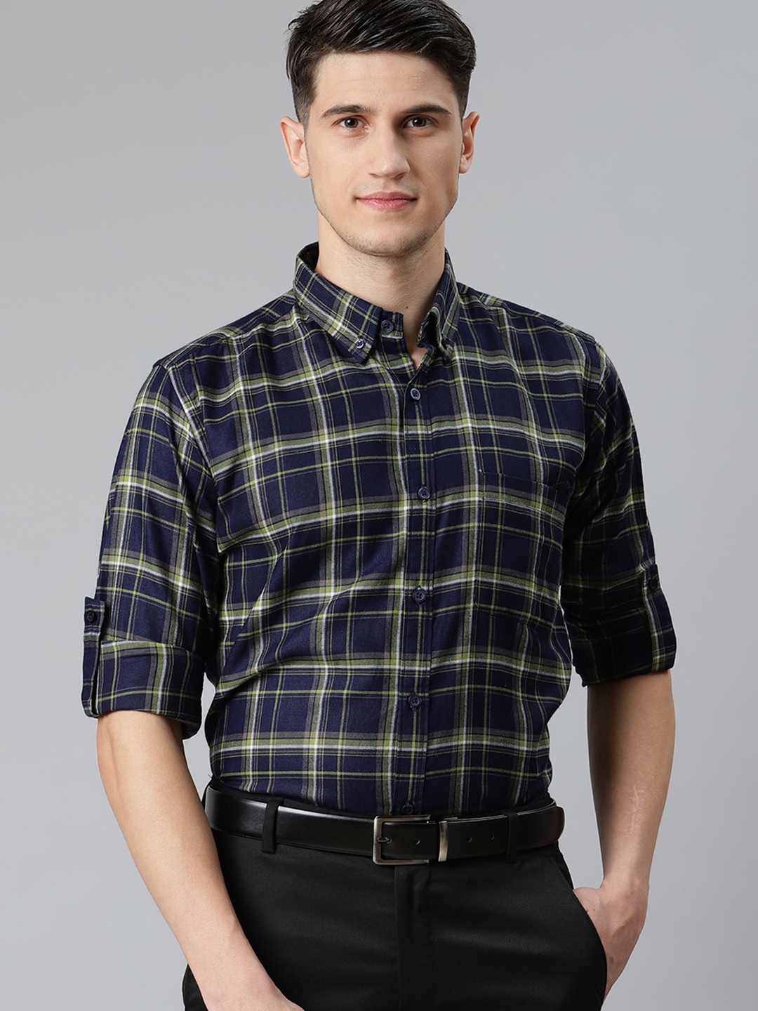 DENNISON Men Navy & Olive Green Twill Weave Smart Slim Fit Tartan Checked Formal Shirt, Navy blue
DENNISON Men Navy & Olive Green Twill Weave Smart Slim Fit Tartan Checked Formal Shirt, Navy blue
