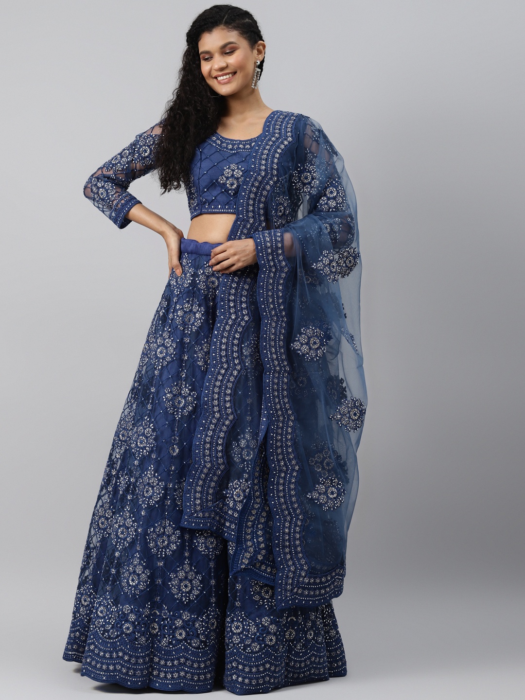 Readiprint Fashions Navy Blue Embellished Semi-Stitched Lehenga & Blouse with Dupatta
Readiprint Fashions Navy Blue Embellished Semi-Stitched Lehenga & Blouse with Dupatta