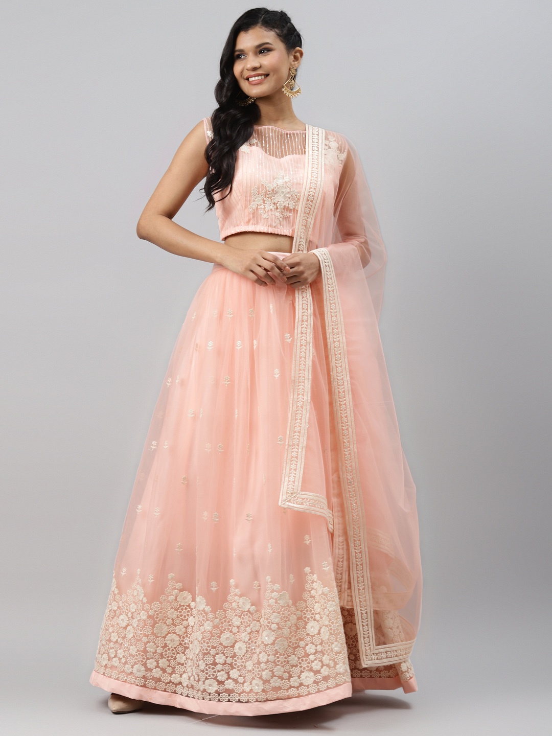 Readiprint Fashions Peach-Coloured & Off-White Embroidered Semi-Stitched Lehenga & Unstitched Blouse with Dupatta
Readiprint Fashions Peach-Coloured & Off-White Embroidered Semi-Stitched Lehenga & Unstitched Blouse with Dupatta