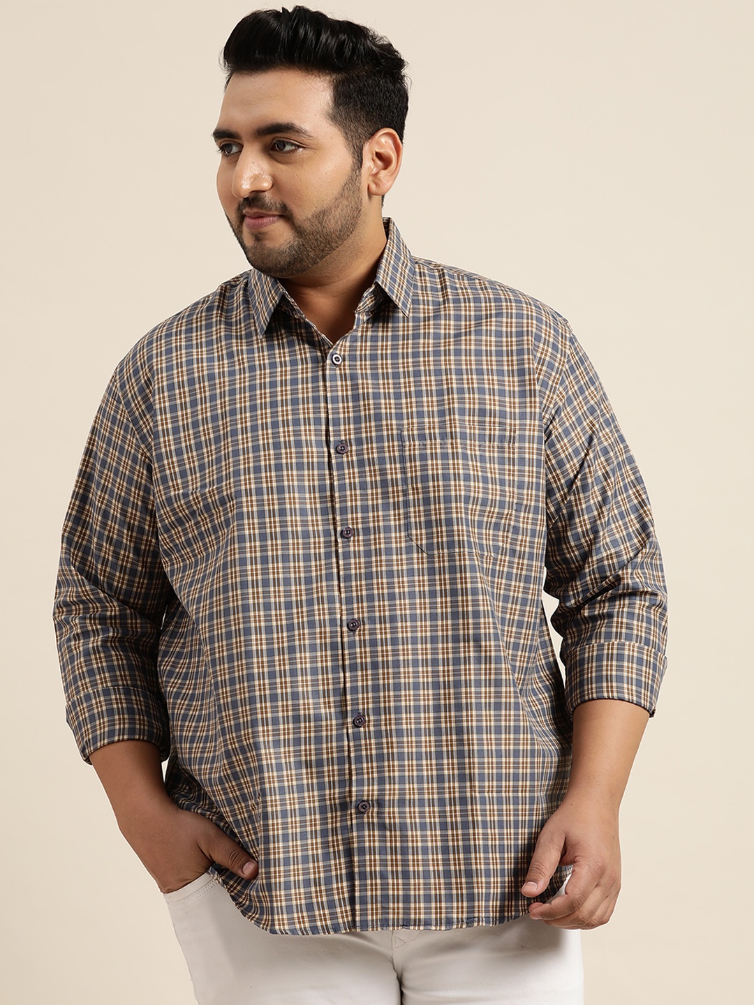 SOJANYA PLUS Size Men Brown & Taupe Classic Fit Tartan Checks Pure Cotton Casual Shirt
SOJANYA PLUS Size Men Brown & Taupe Classic Fit Tartan Checks Pure Cotton Casual Shirt