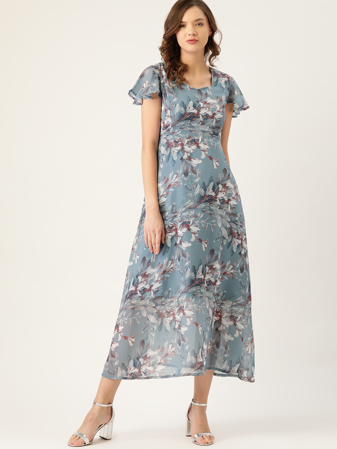 Moda Rapido Blue & Off White Floral Maxi Dress