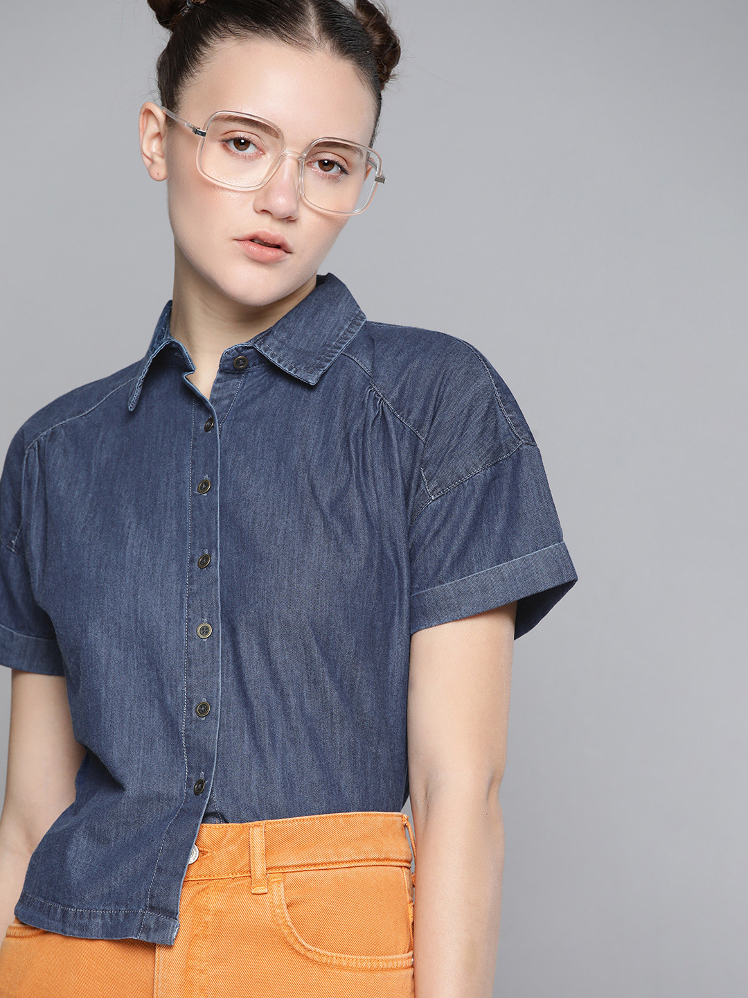 Kook N Keech Women Blue Solid Boxy Crop Casual Denim Shirt 
Kook N Keech Women Blue Solid Boxy Crop Casual Denim Shirt