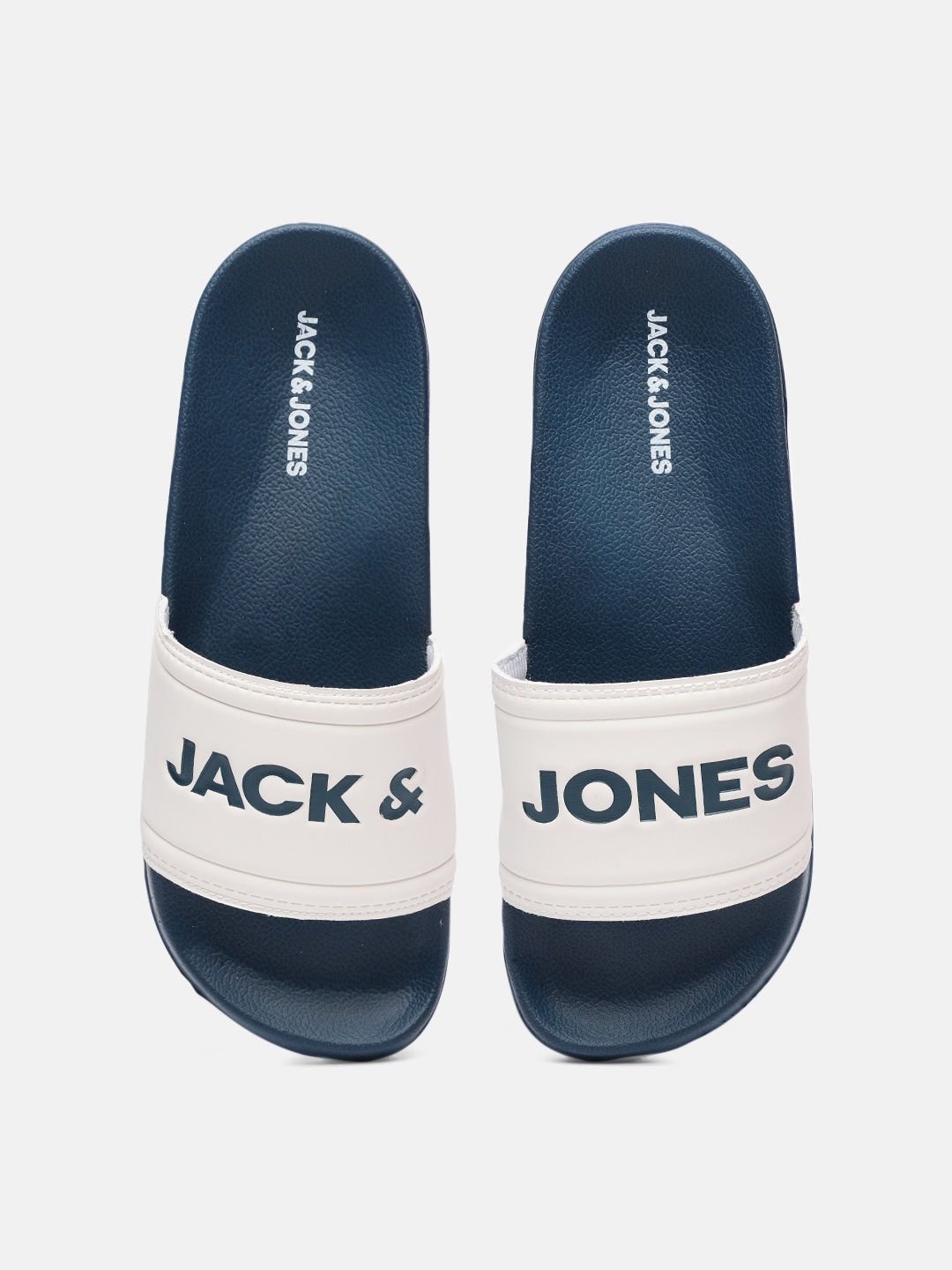 Jack & Jones Men Blue & White Printed Sliders