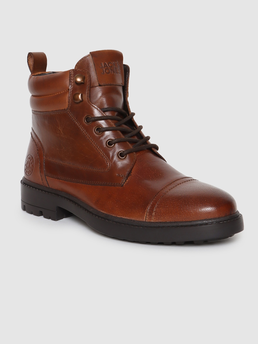 Jack & Jones Men Brown High-Top Leather Flat Boots