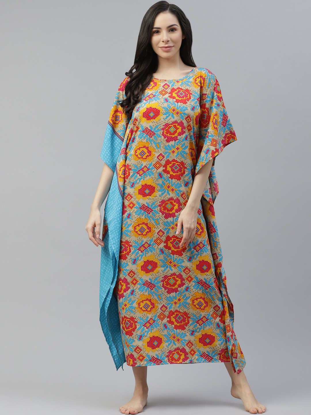 Cottinfab Blue & Mustard Yellow Printed Kimono Maxi Nightdress
Cottinfab Blue & Mustard Yellow Printed Kimono Maxi Nightdress