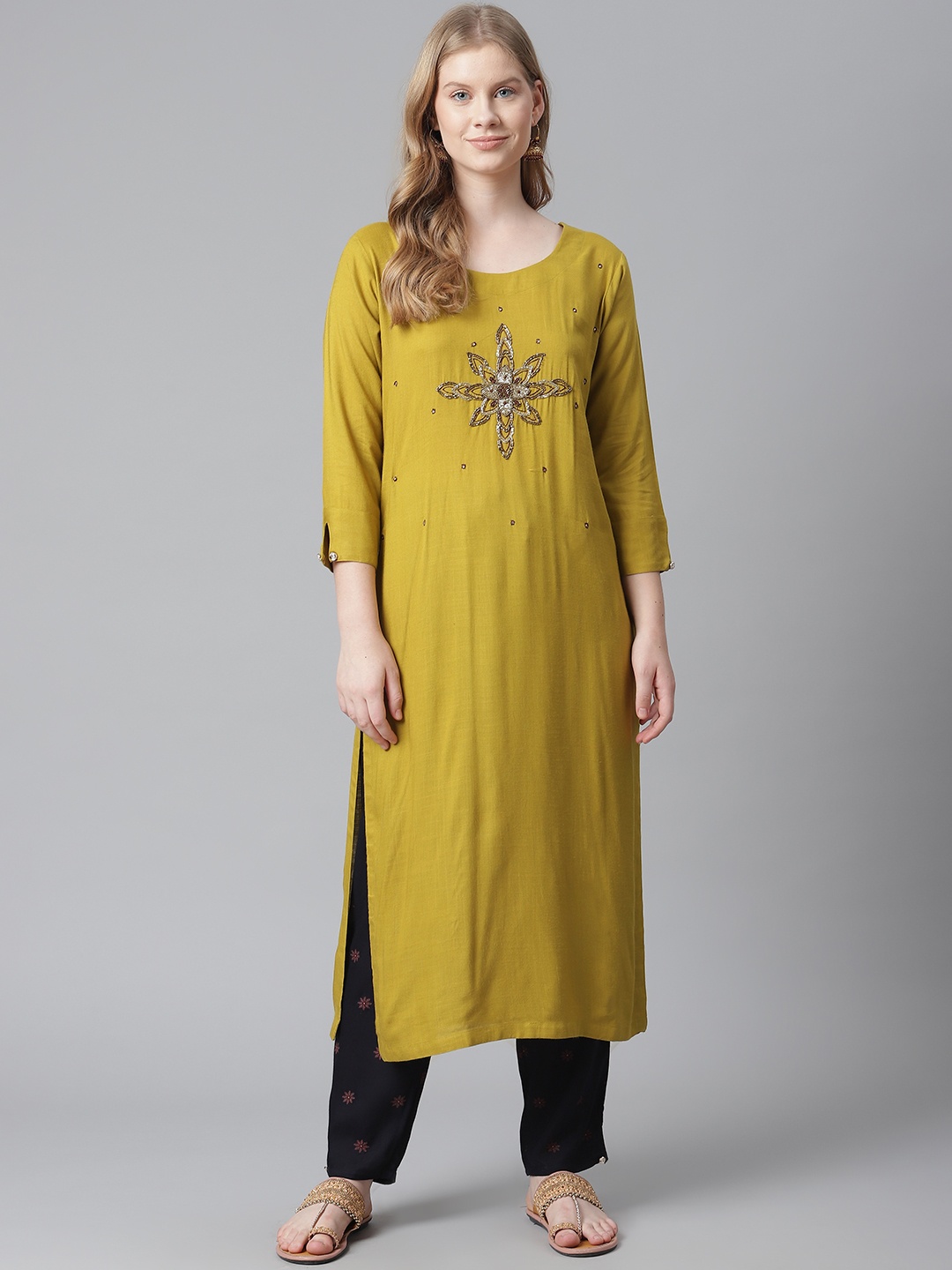 HIGHLIGHT FASHION EXPORT Women Mustard Yellow & Navy Blue Yoke Design Kurta with Trousers
HIGHLIGHT FASHION EXPORT Women Mustard Yellow & Navy Blue Yoke Design Kurta with Trousers