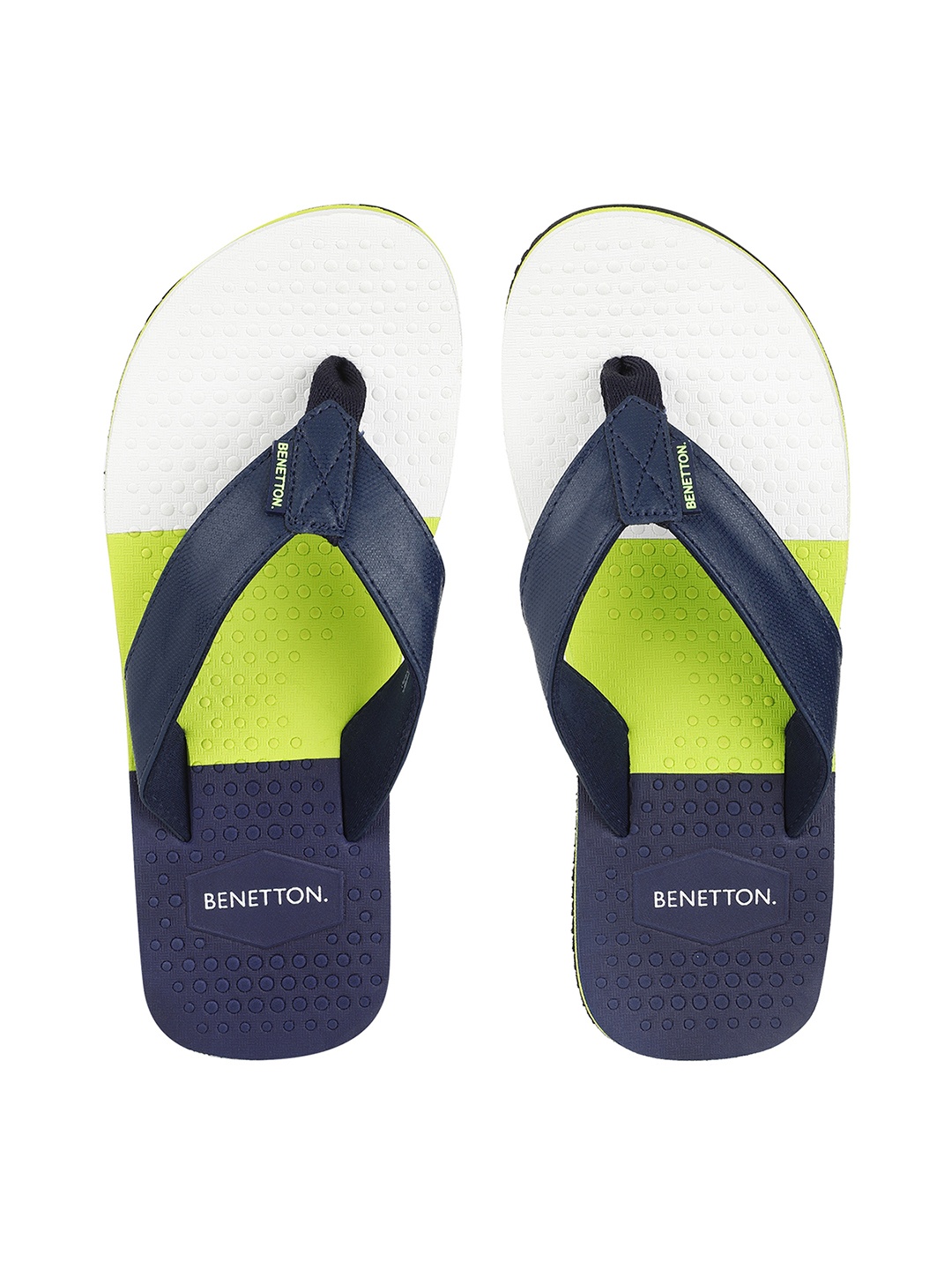 United Colors of Benetton Men Navy Blue & Lime Green Colourblocked Thong Flip-Flops