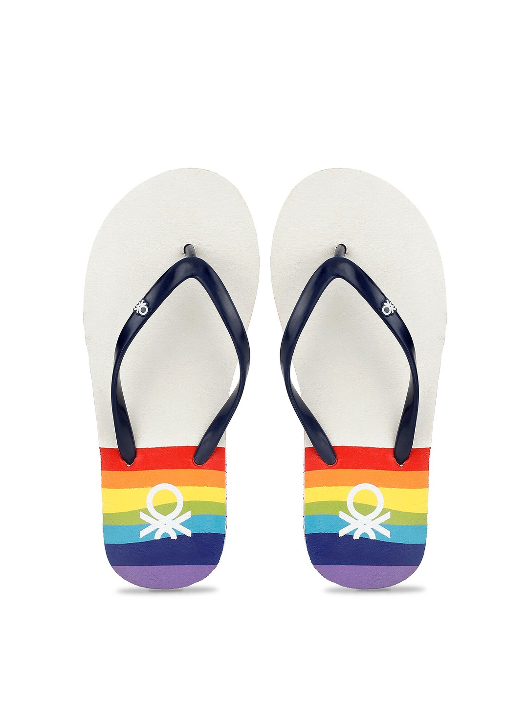 United Colors of Benetton Women Black & Off-White Striped Thong Flip-Flops