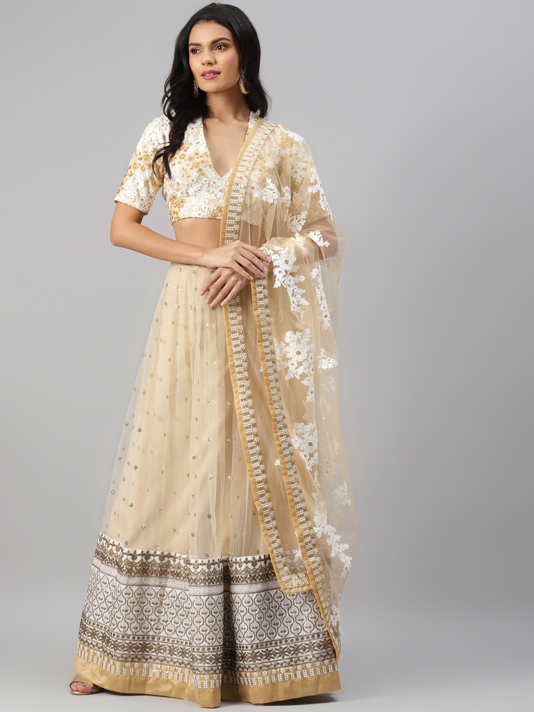 Readiprint Fashions Beige & White Embroidered Semi-Stitched Lehenga & Unstitched Blouse with Dupatta
Readiprint Fashions Beige & White Embroidered Semi-Stitched Lehenga & Unstitched Blouse with Dupatta