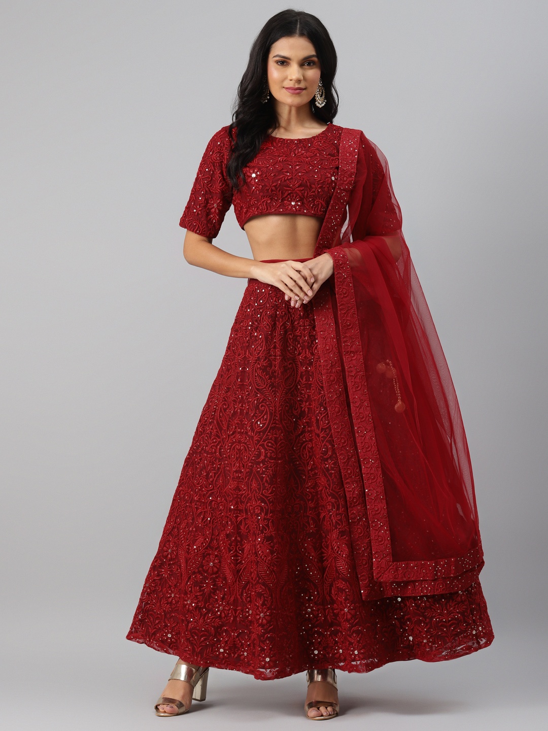 Readiprint Fashions Maroon Semi-Stitched Lehenga & Blouse with Dupatta