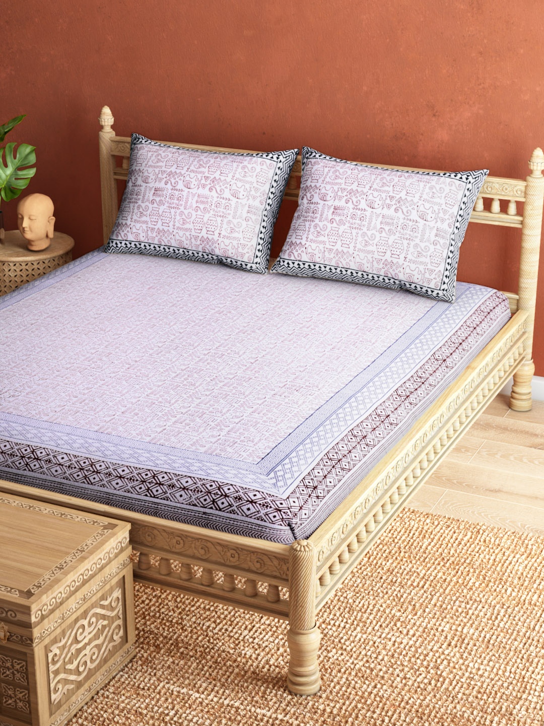 Taavi White & Maroon Geometric Hand Block Print 120 TC Queen Bedsheet with 2 Pillow Covers
Taavi White & Maroon Geometric Hand Block Print 120 TC Queen Bedsheet with 2 Pillow Covers