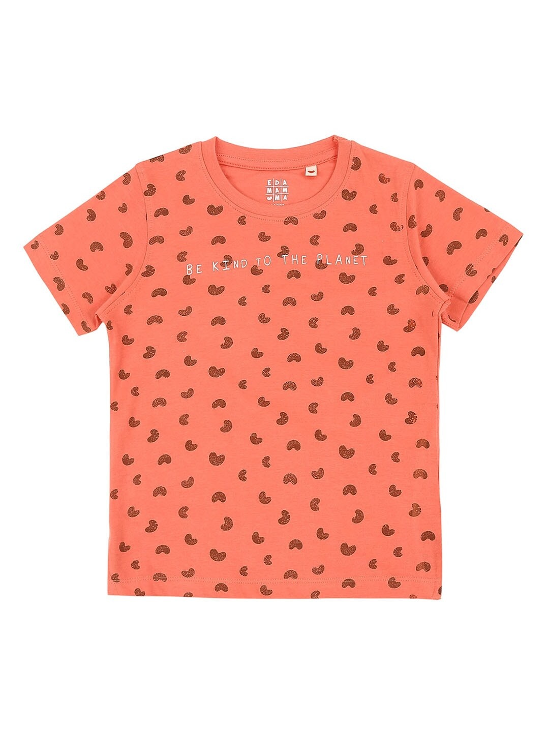 Ed-a-Mamma Unisex Kids Coral Pink Printed Round Neck Cotton Sustainable Pure Cotton T-shirt