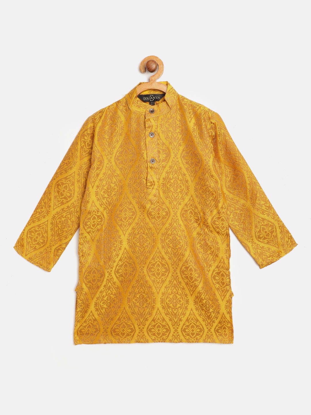 SOJANYA Boys Mustard & Brown Ethnic Motifs Woven Design Jacquard Weave Band Collar Kurta
SOJANYA Boys Mustard & Brown Ethnic Motifs Woven Design Jacquard Weave Band Collar Kurta