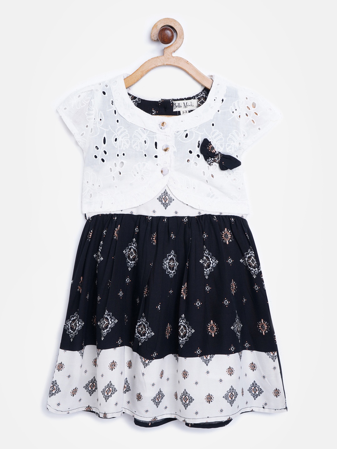 Bella Moda Girls Black & White Ethnic Print Layered Fit & Flare Dress & Schiffli Shrug
Bella Moda Girls Black & White Ethnic Print Layered Fit & Flare Dress & Schiffli Shrug
