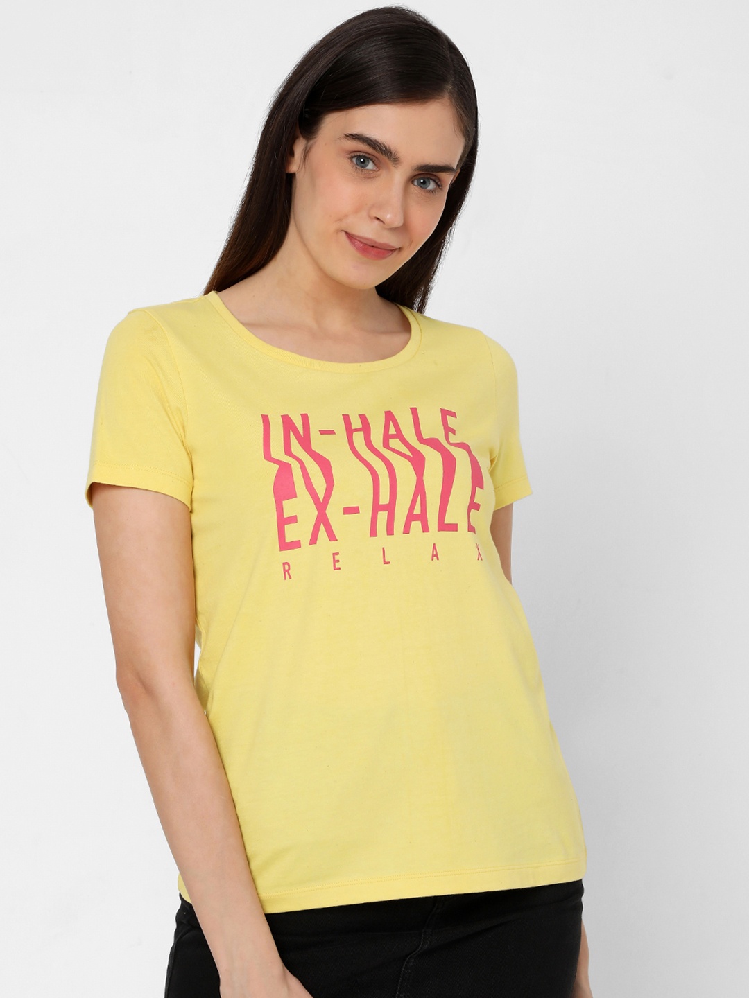 Vero Moda Women Yellow Printed Pure Cotton T-shirt
