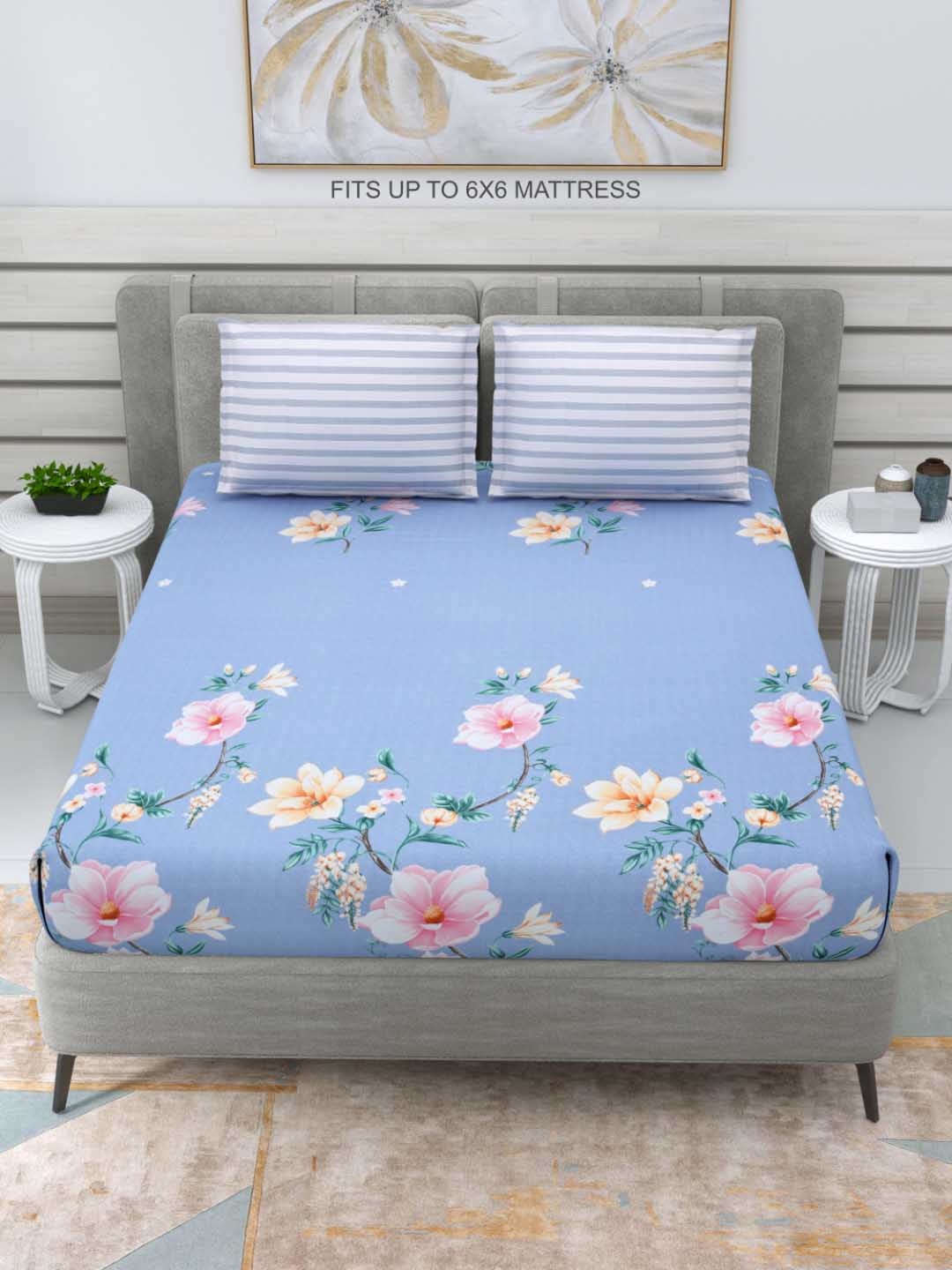 DREAM WEAVERZ Blue & Pink Floral Glazed Cotton 220 TC Double Bedsheet with 2 Pillow Covers
DREAM WEAVERZ Blue & Pink Floral Glazed Cotton 220 TC Double Bedsheet with 2 Pillow Covers