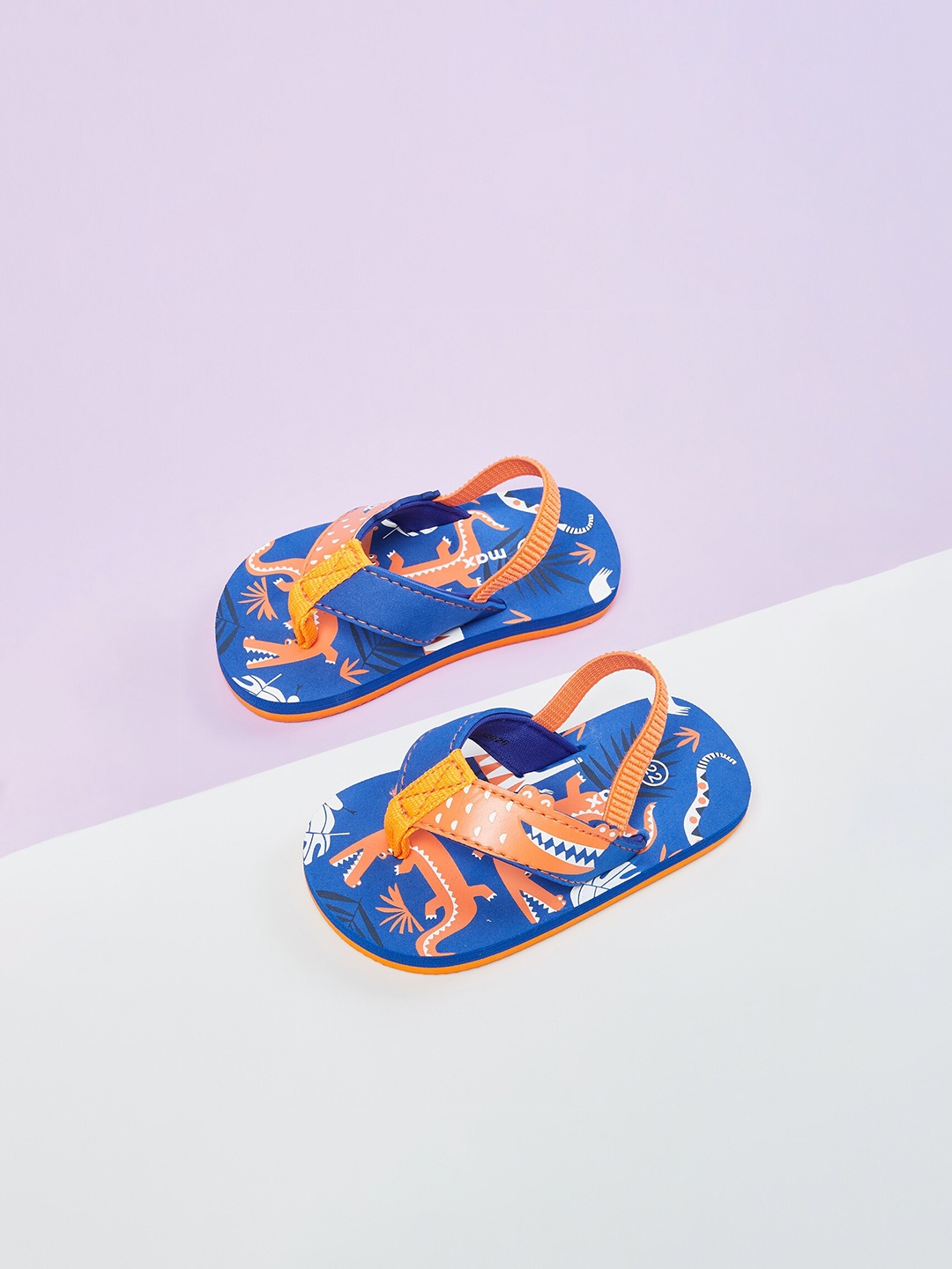 max Boys Orange & Blue Printed Thong Flip-Flops
