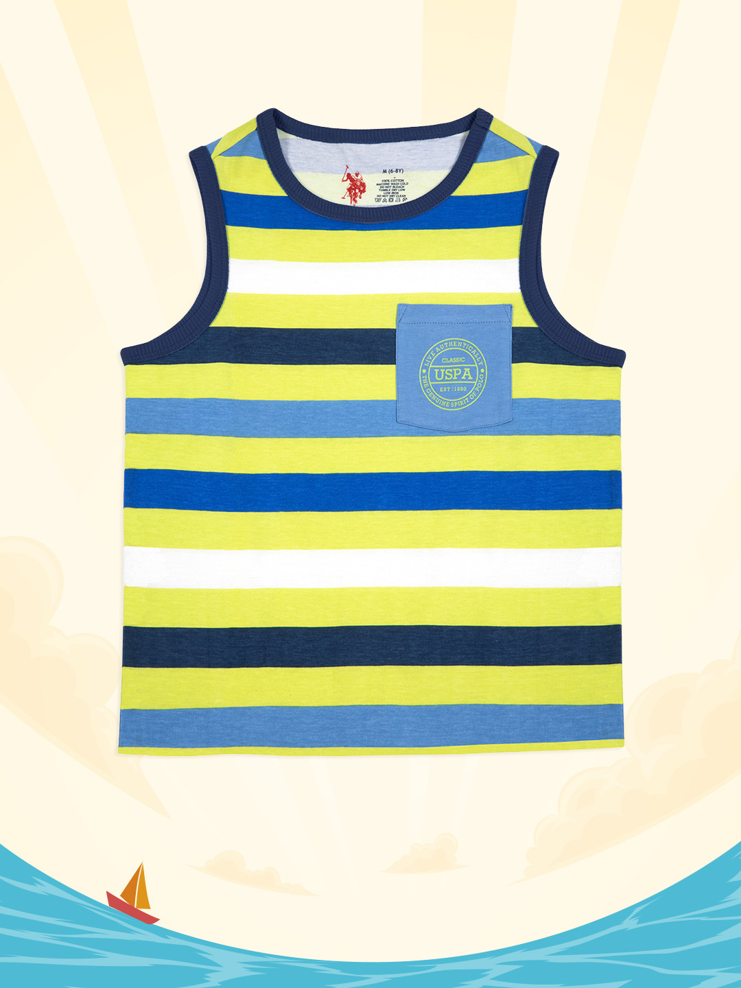U.S. Polo Assn. Kids Boys Yellow & White Cotton Striped Round Neck Sleeveless T-shirt
U.S. Polo Assn. Kids Boys Yellow & White Cotton Striped Round Neck Sleeveless T-shirt