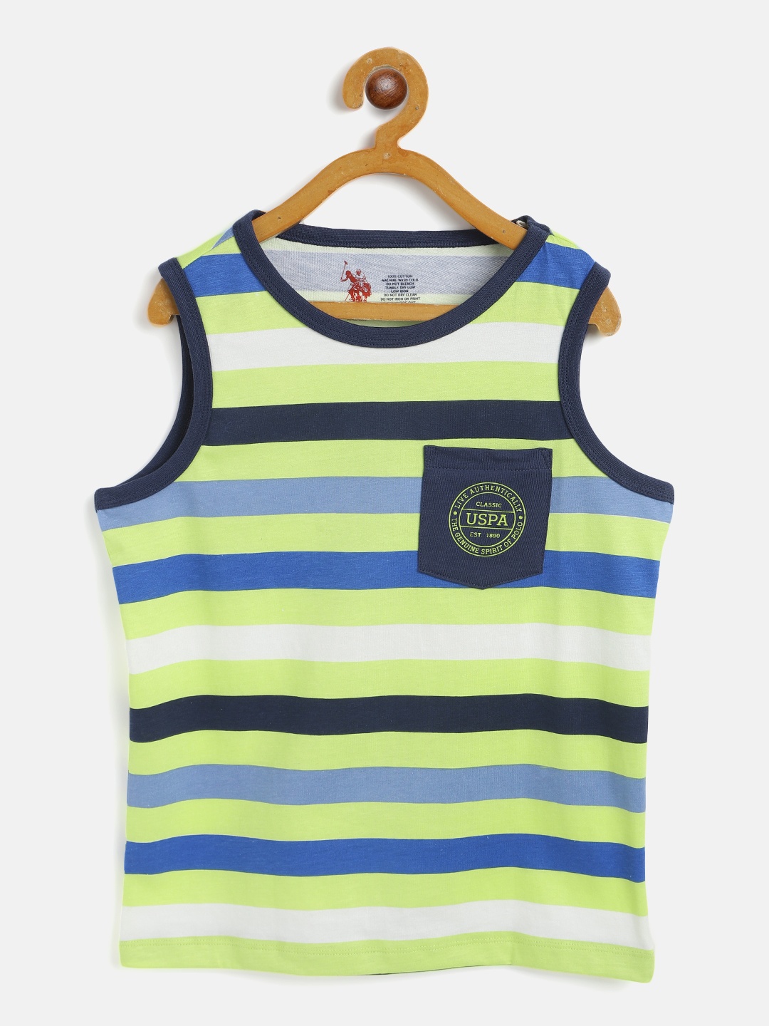 U.S. Polo Assn. Kids Boys Lime Green Pure Cotton Striped Round Neck Sleeveless Pure Cotton T-shirt
U.S. Polo Assn. Kids Boys Lime Green Pure Cotton Striped Round Neck Sleeveless Pure Cotton T-shirt