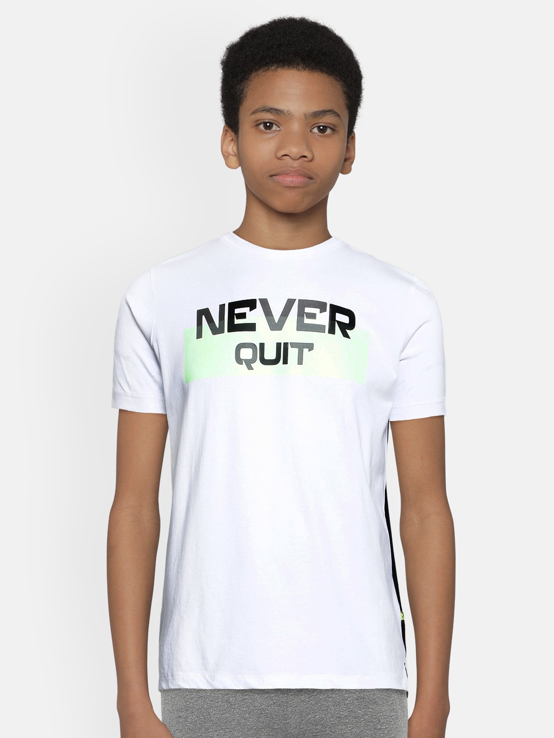 Indian Terrain Boys White & Black Typography Printed T-shirt