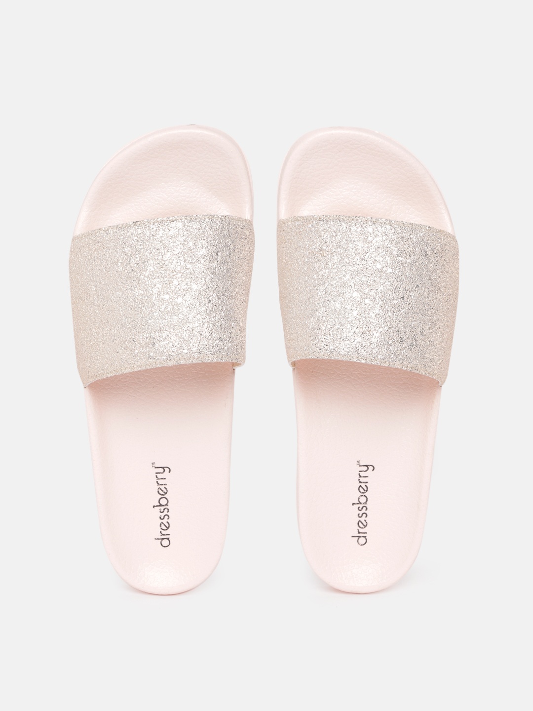 DressBerry Women Rose Gold-Toned Sheen Effect Sliders