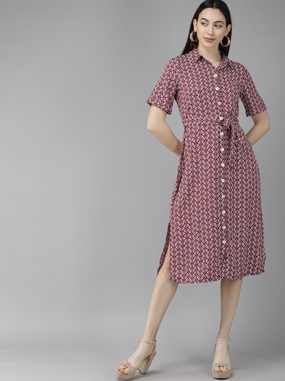 ONLY Women Red & White Printed Shirt Style Dress
