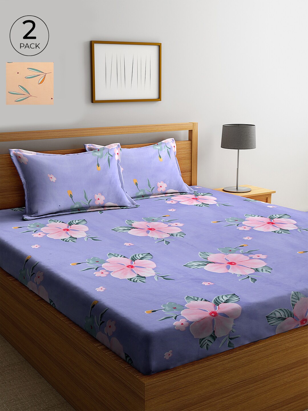 KLOTTHE Pack of 2 Blue & Pink Floral 210 TC Cotton King Bedsheets with 4 Pillow Covers
KLOTTHE Pack of 2 Blue & Pink Floral 210 TC Cotton King Bedsheets with 4 Pillow Covers