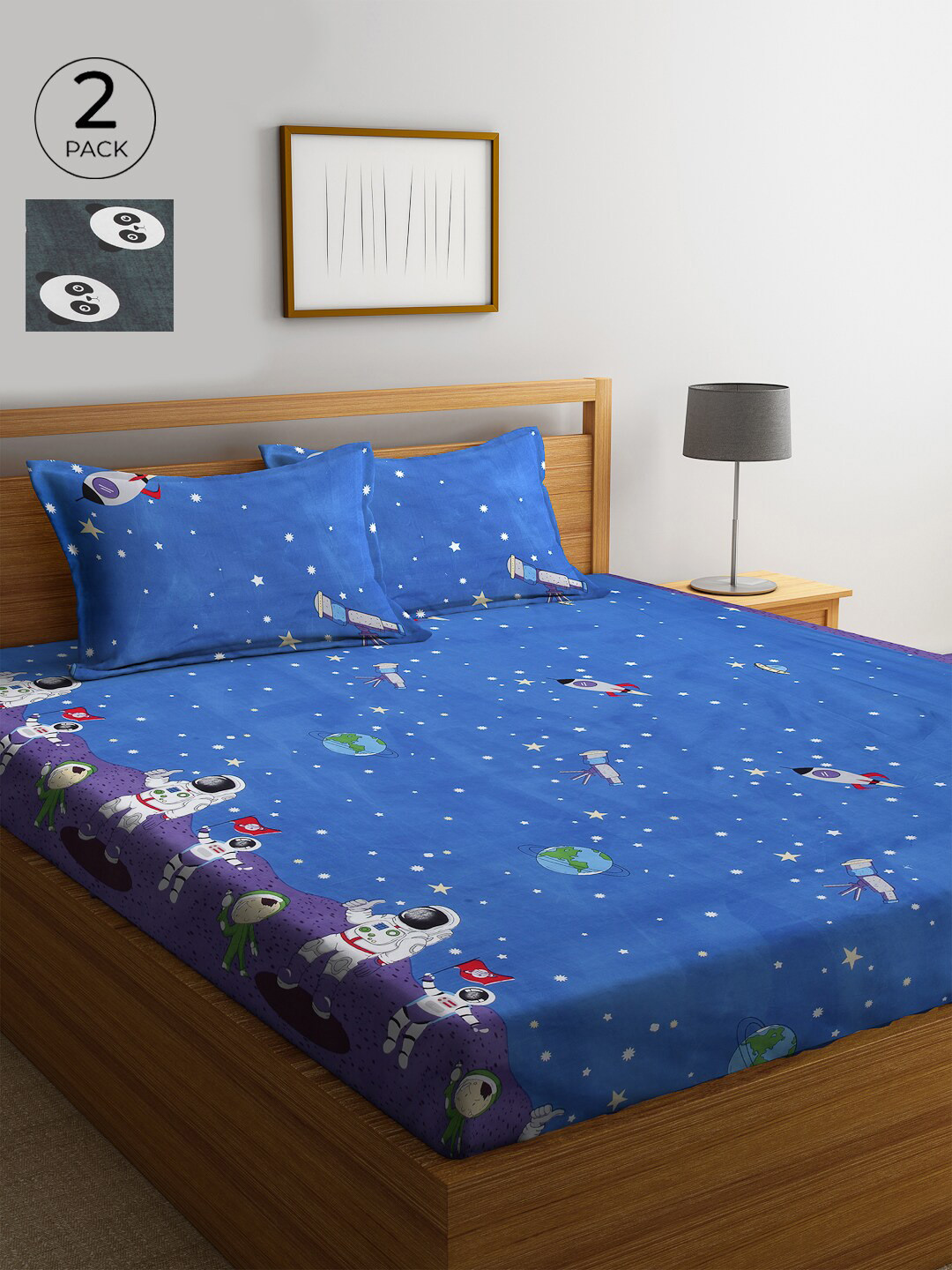 KLOTTHE Blue & White Conversational 210 TC Cotton 2 King Bedsheet with 4 Pillow Covers 
KLOTTHE Blue & White Conversational 210 TC Cotton 2 King Bedsheet with 4 Pillow Covers