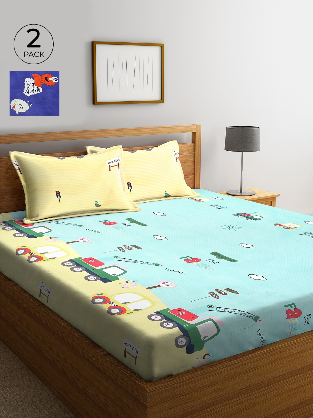 KLOTTHE Blue & Yellow Conversational 210 TC Cotton 2 King Bedsheet with 4 Pillow Covers
KLOTTHE Blue & Yellow Conversational 210 TC Cotton 2 King Bedsheet with 4 Pillow Covers