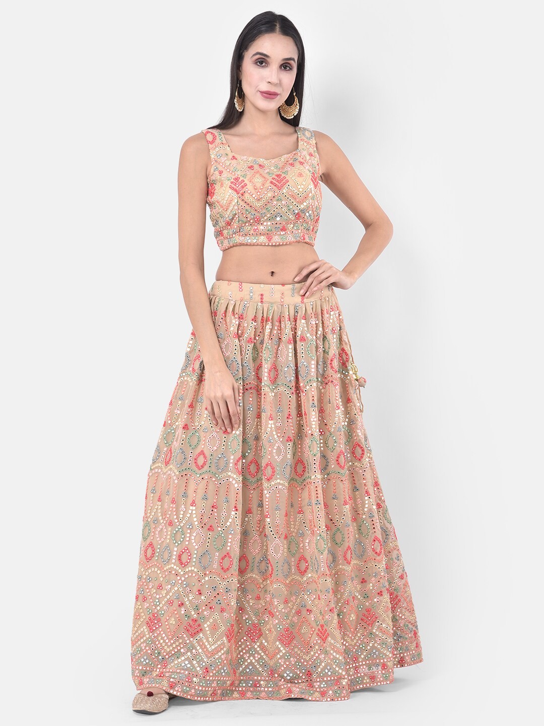 Neerus Beige & Silver-Coloured Embellished Ready to Wear Lehenga & Blouse with Dupatta
Neerus Beige & Silver-Coloured Embellished Ready to Wear Lehenga & Blouse with Dupatta