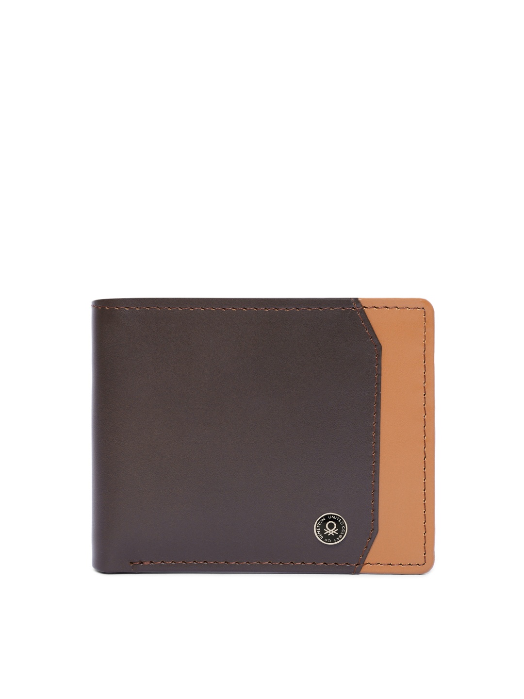United Colors of Benetton Men Brown Solid Leather Two Fold Wallet