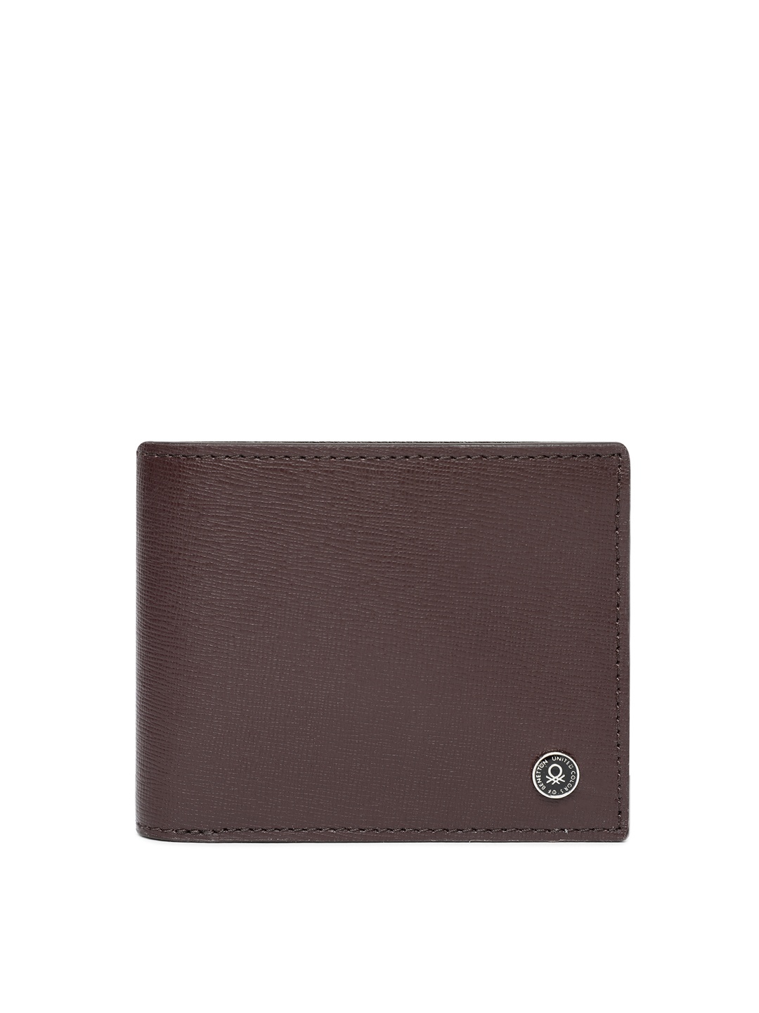 United Colors of Benetton Men Brown Solid Genuine Leather Two Fold Wallet