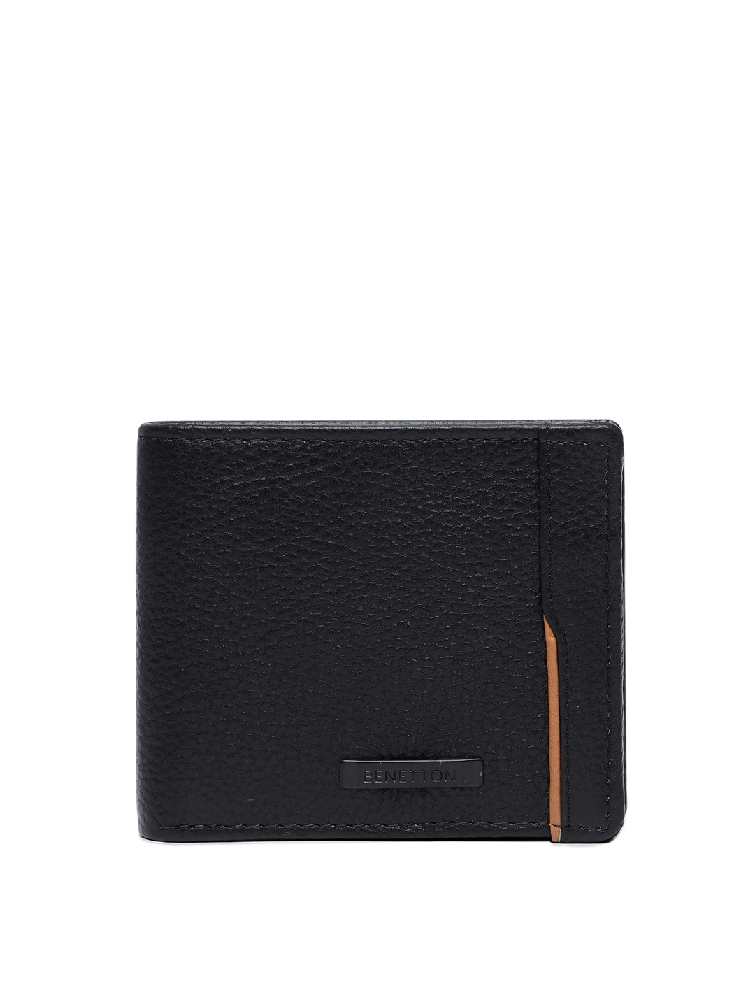 United Colors of Benetton Men Black Solid Leather Two Fold Wallet