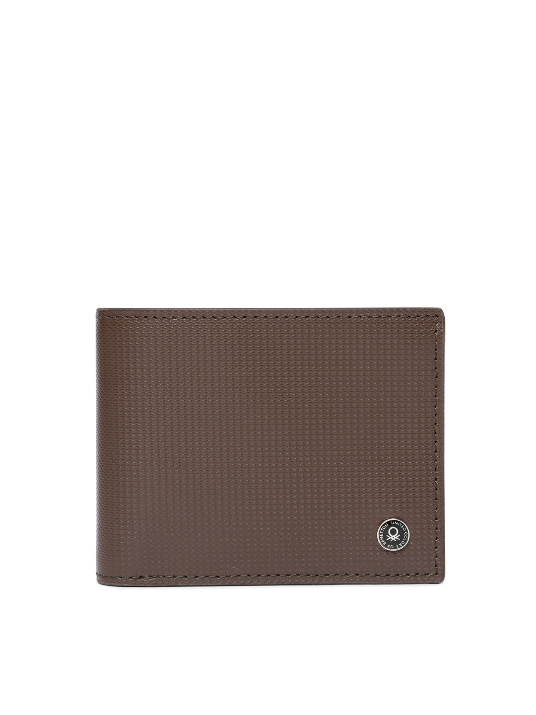 United Colors of Benetton Men Brown Textured Genuine Leather Two Fold Wallet