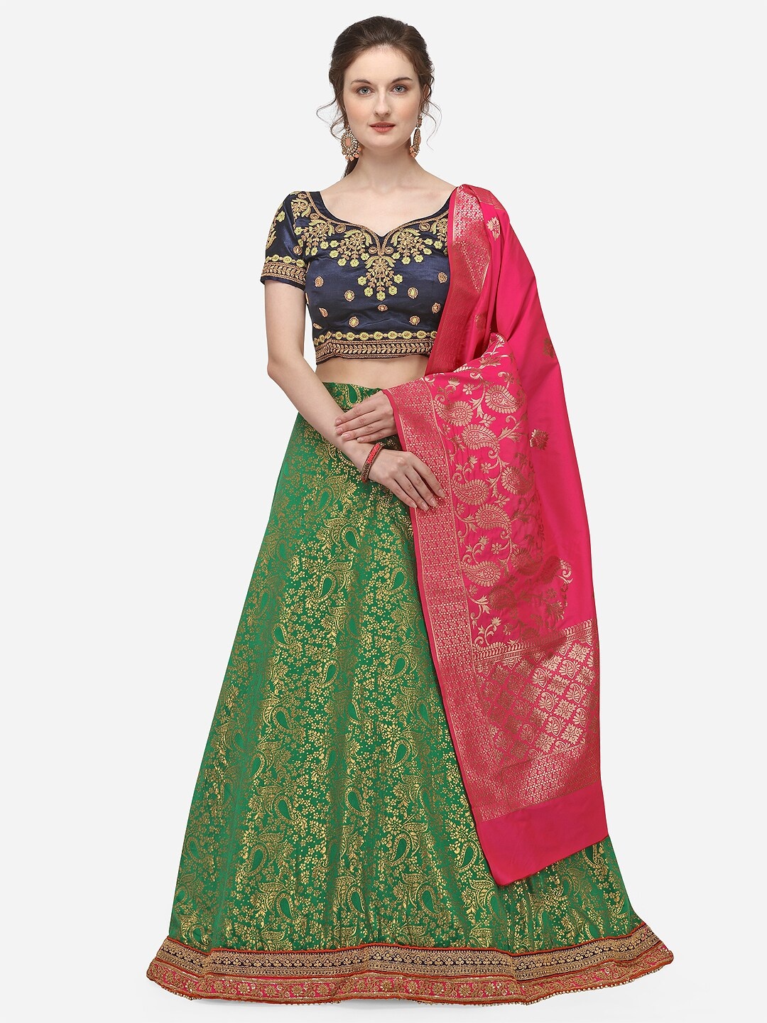 JATRIQQ Green & Blue Woven Design \ Semi-Stitched Lehenga & Unstitched Blouse with Dupatta
JATRIQQ Green & Blue Woven Design \ Semi-Stitched Lehenga & Unstitched Blouse with Dupatta