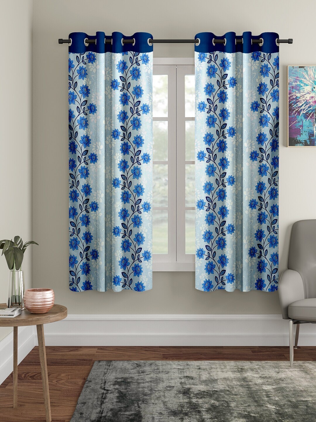 Cortina Set of 2 Blue & White Window Curtains