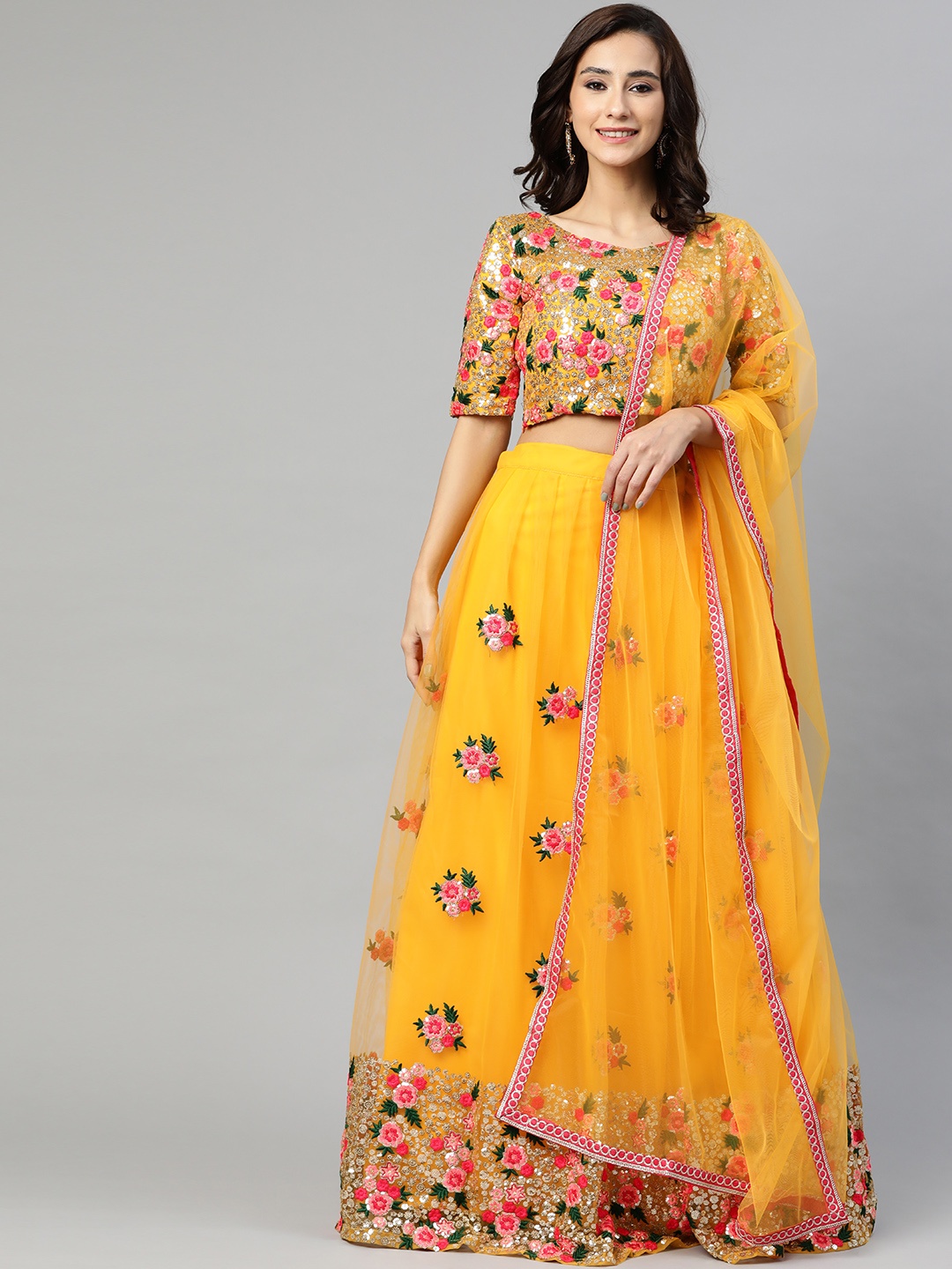 SHUBHVASTRA Yellow & Pink Embroidered Sequinned Semi-Stitched Lehenga & Unstitched Blouse With Dupatta
SHUBHVASTRA Yellow & Pink Embroidered Sequinned Semi-Stitched Lehenga & Unstitched Blouse With Dupatta