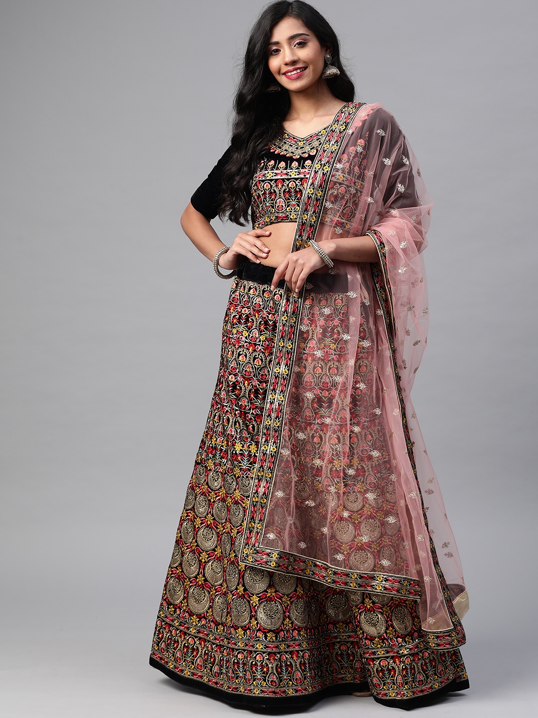 SHUBHVASTRA Navy Blue Embroidered Semi-Stitched Lehenga & Unstitched Blouse With Dupatta
SHUBHVASTRA Navy Blue Embroidered Semi-Stitched Lehenga & Unstitched Blouse With Dupatta